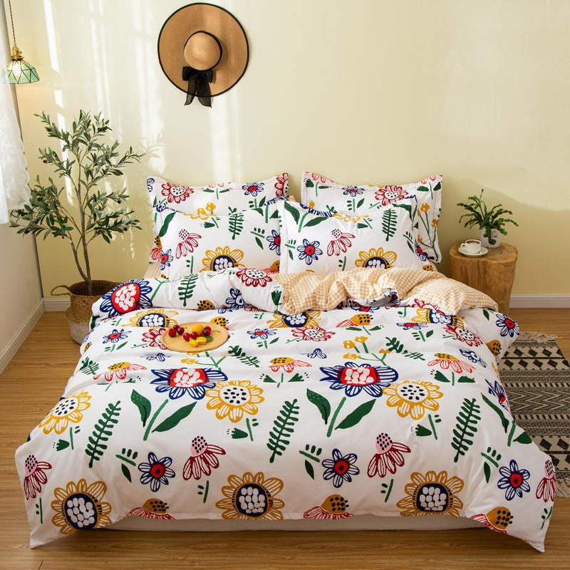 Cover Set Bed Cotton Quilt Bedsheet Bedding Duvet Fitted