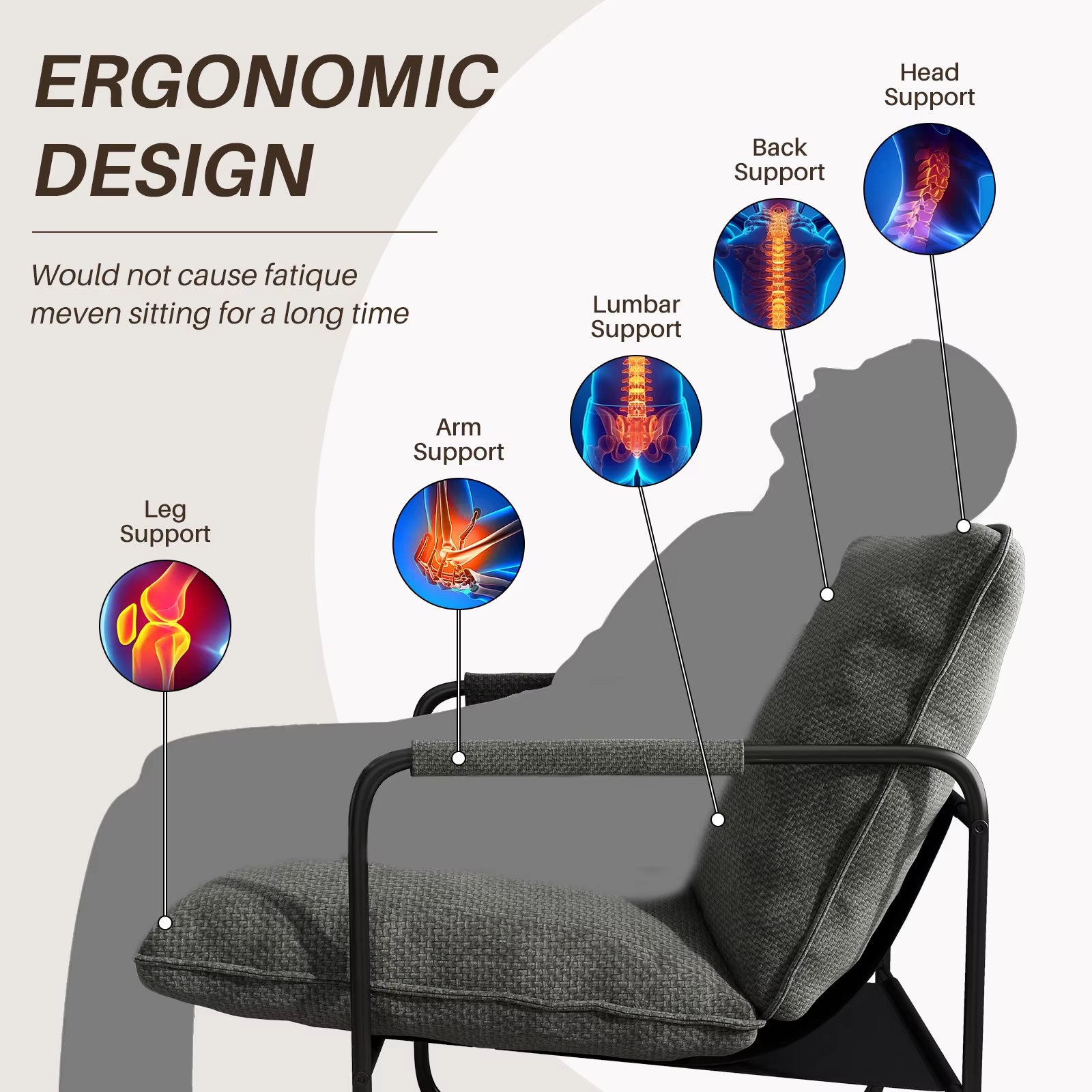 Nordic Style Iron Frame Armchair Reclining | Yazijico™ 