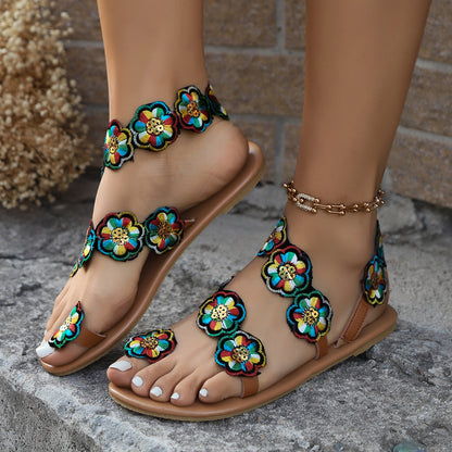 Sandals Ethnic Style Flowers Flat  Summer  Yazijico™