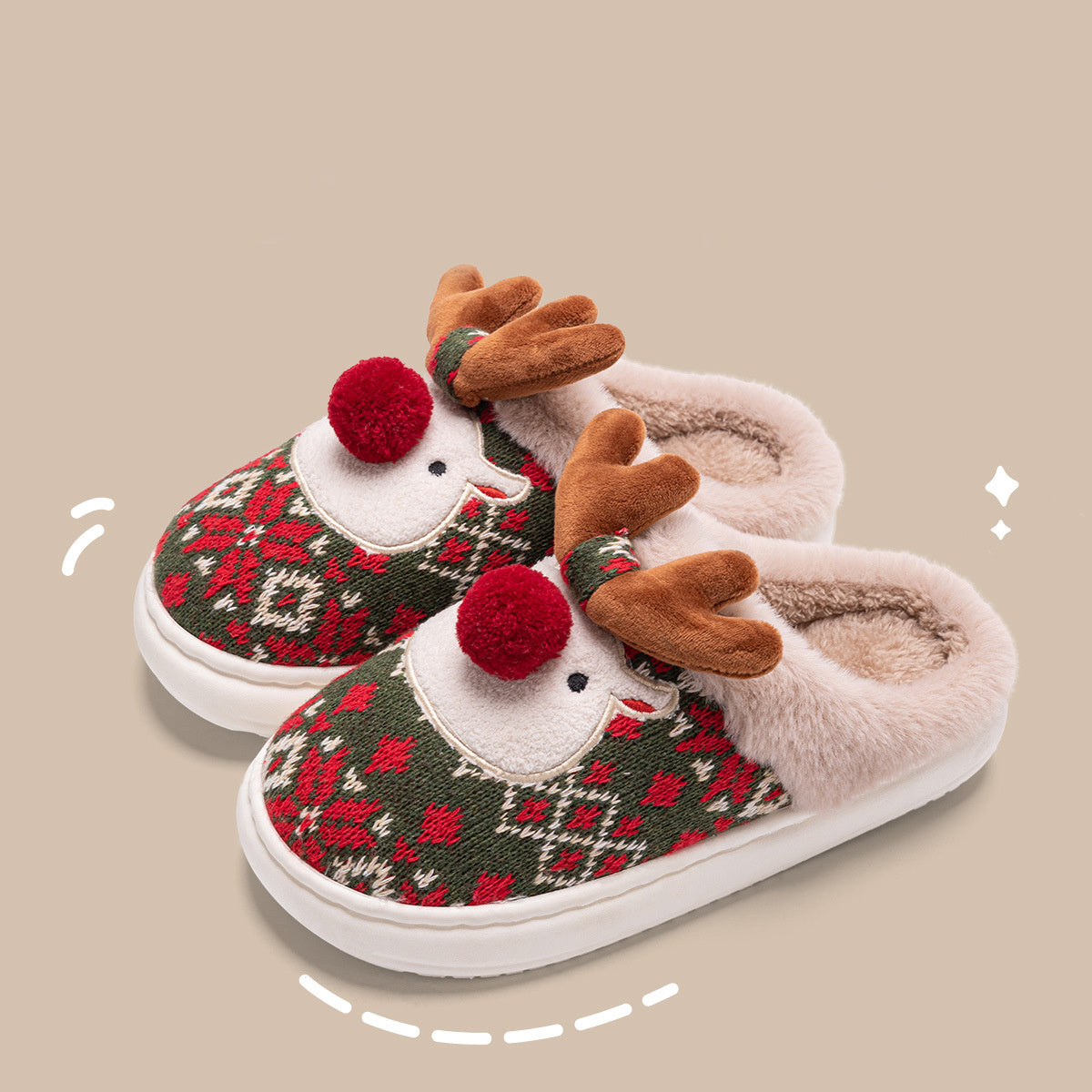 Cute Christmas Elk Plush Slippers Winter | Yazijico™ 