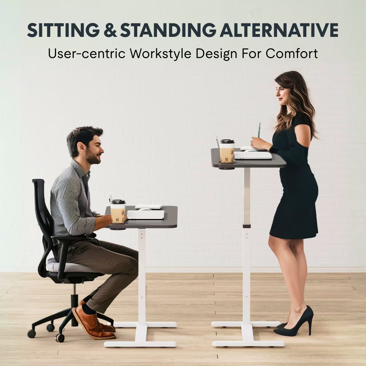 Standing Rolling Desk With Hidden Wheels Side | Yazijico™ 