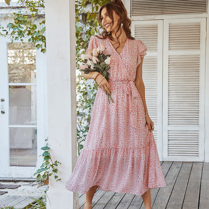 Summer Dresses Ruffle Cap Sleeve V Neck  Yazijico™
