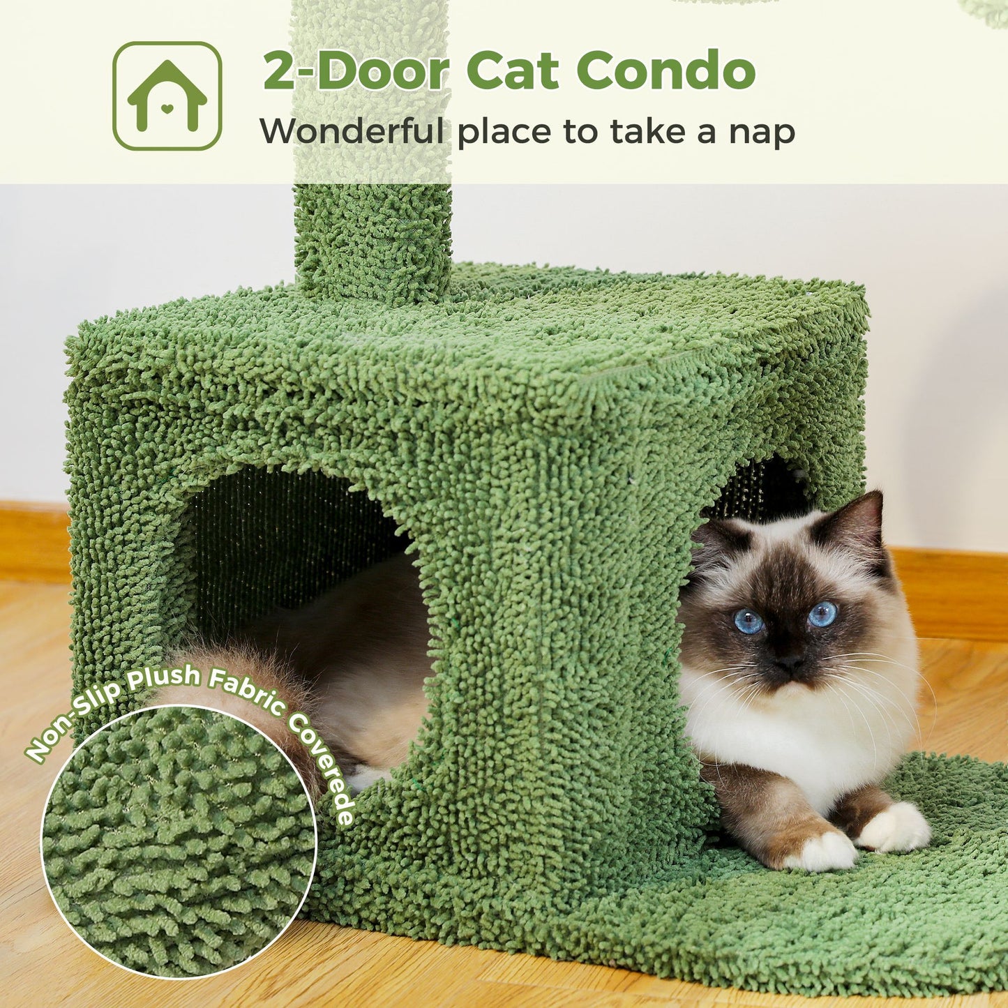 Cactus Cat Tree Condo 39.4 Inch With Hammock, Tall Sisal Scratching Post For Indoor Medium Cats, Green