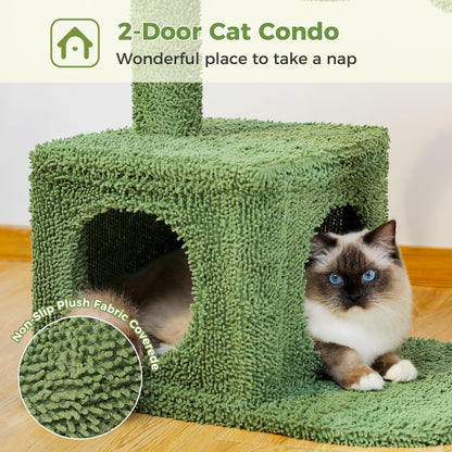 Cactus Cat Tree Condo 39.4 Inch With Hammock, Tall Sisal Scratching Post For Indoor Medium Cats, Green