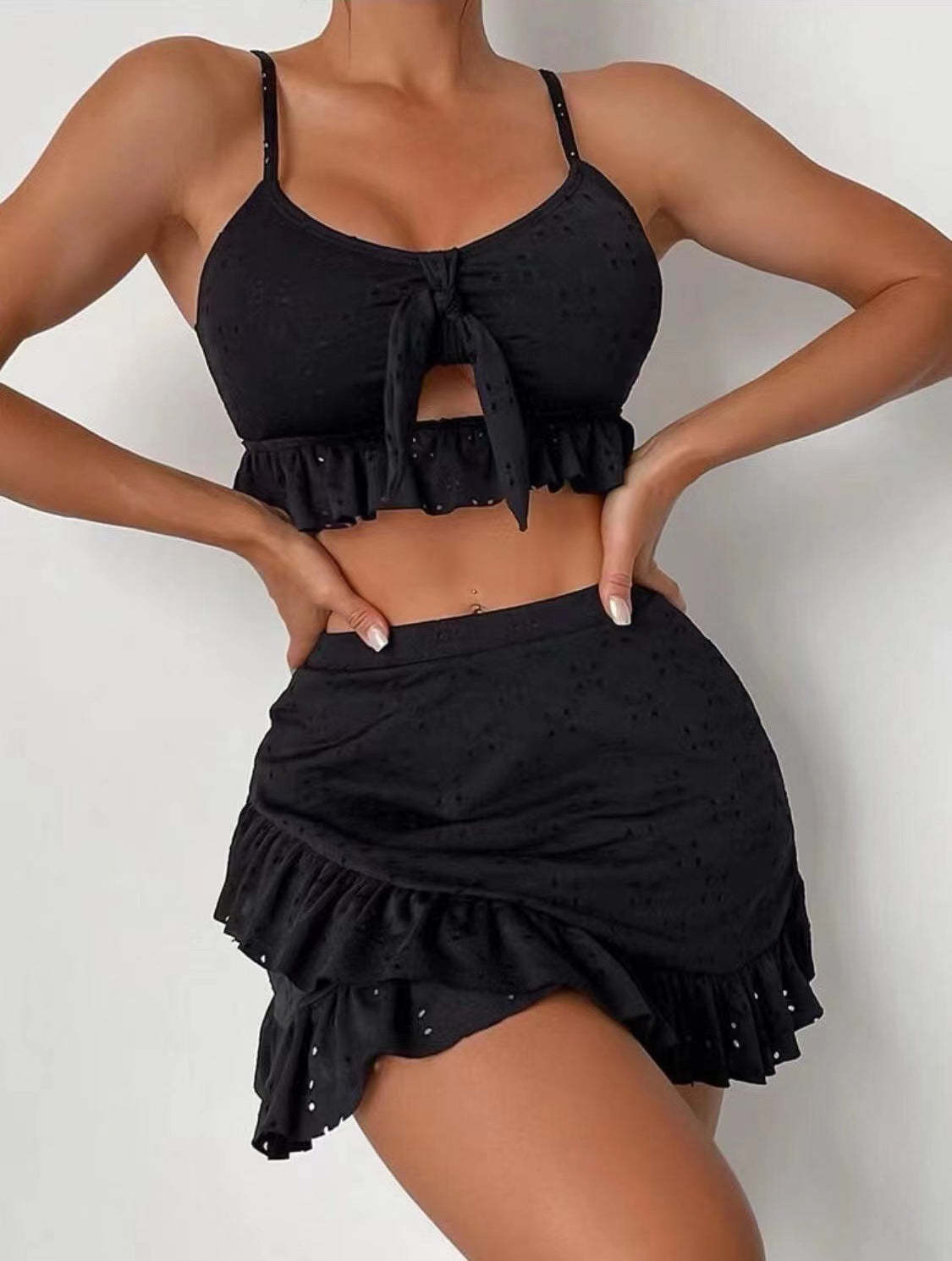 Bikini With Hip-hugging Skirt Fashion Ruffle 3pcs 