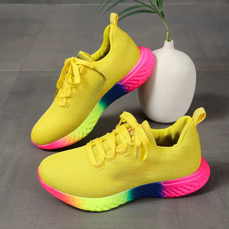 Sneakers Lace-up Mesh With Rainbow Sole | Yazijico™ 