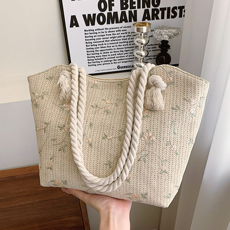 Straw Bag Lace Bag Ins Straw Shoulder | Yazijico™