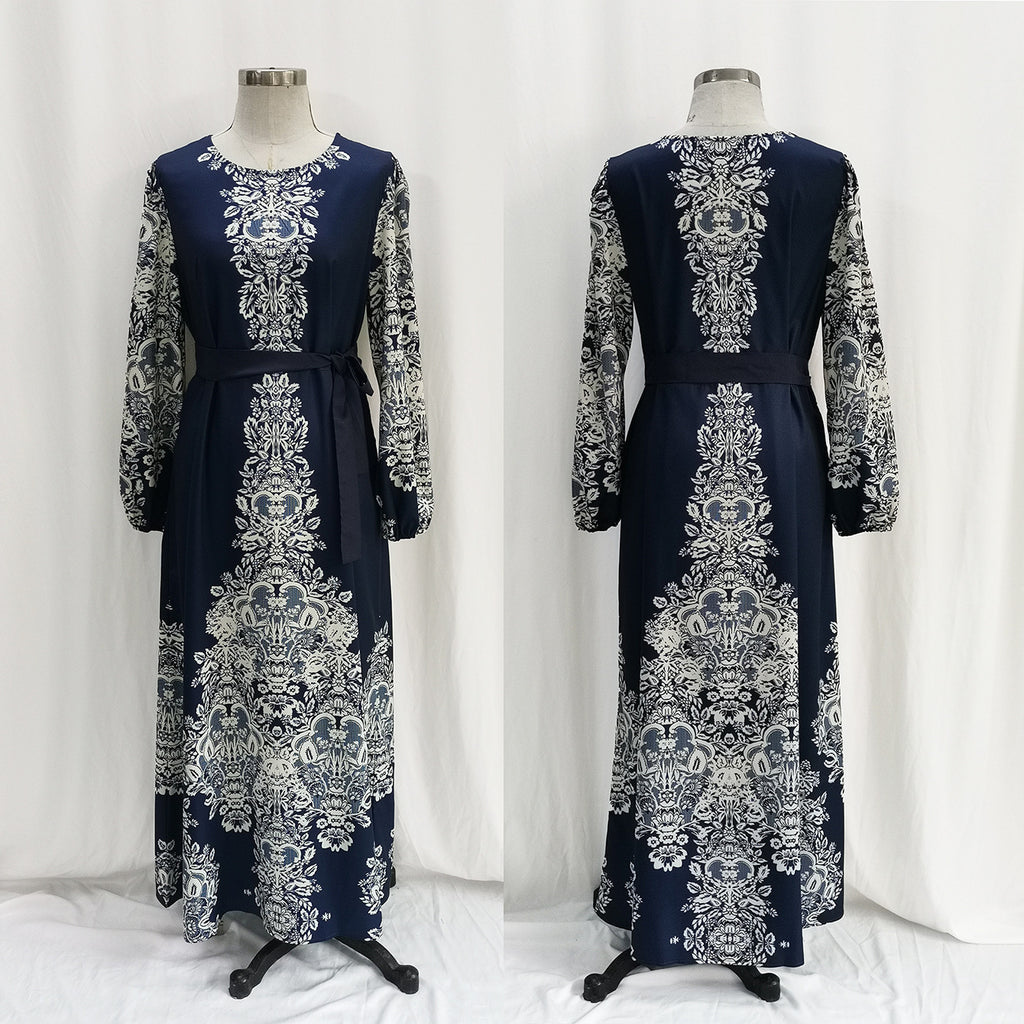 Middle East Arab Muslim Printed Belt Dress   | Yazijico™