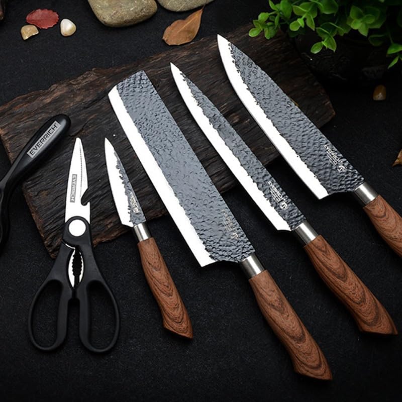 6 PCS Kitchen Knife Sets, Steel Kitchen Knives Set Tools Forged Kitchen Knife Scissors Ceramic Peeler Chef Slicer Knife Gift Case