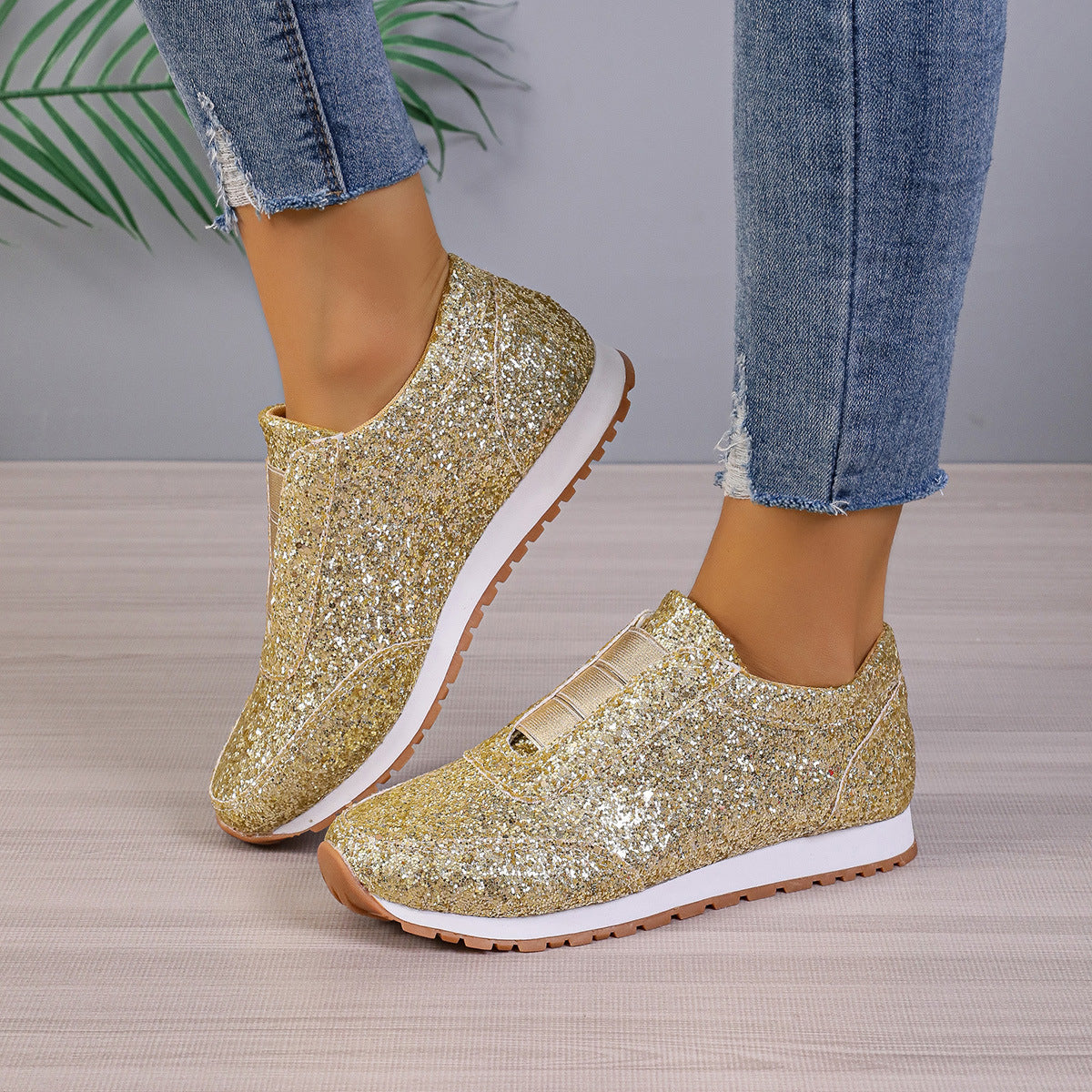 Gold Sliver Sequined Flats Shoes Women  Yazijico™ 