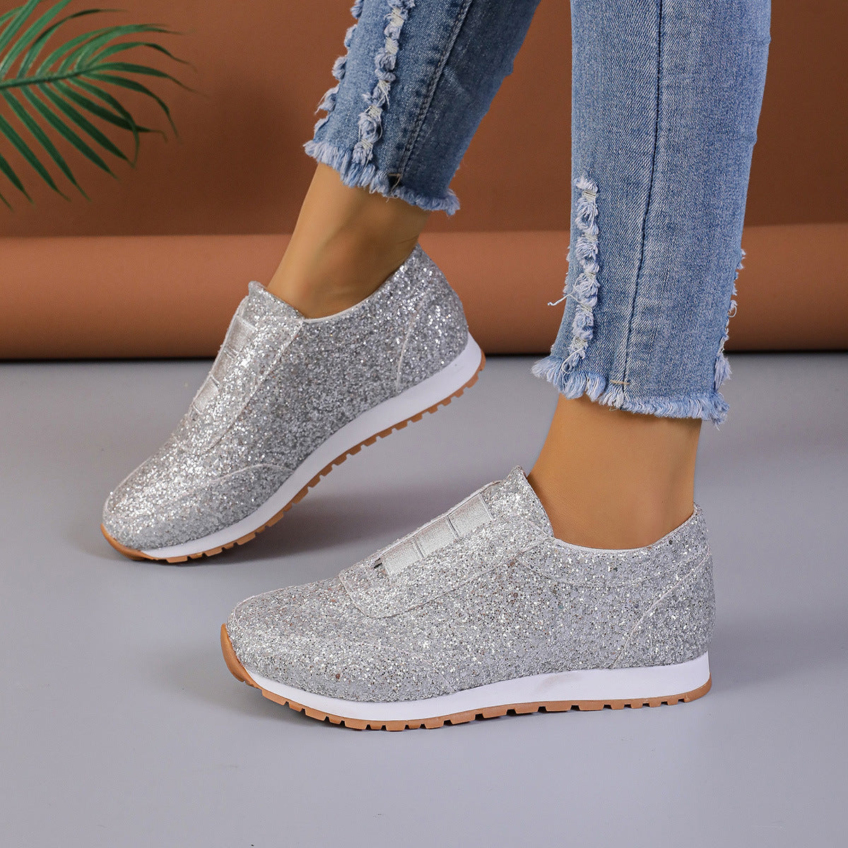 Gold Sliver Sequined Flats Shoes Women  Yazijico™ 