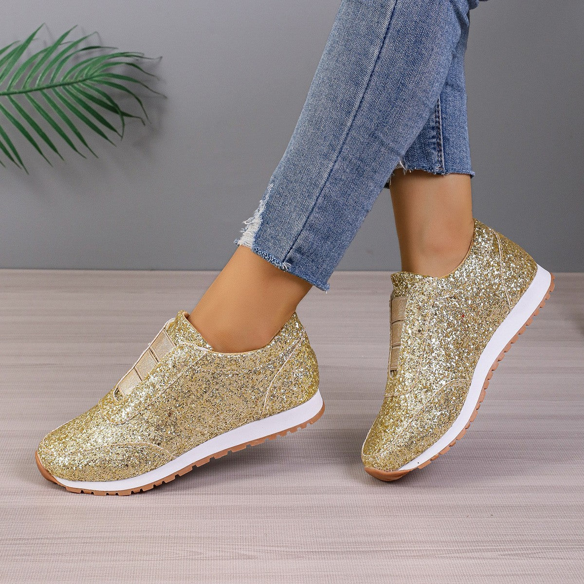 Gold Sliver Sequined Flats Shoes Women  Yazijico™ 