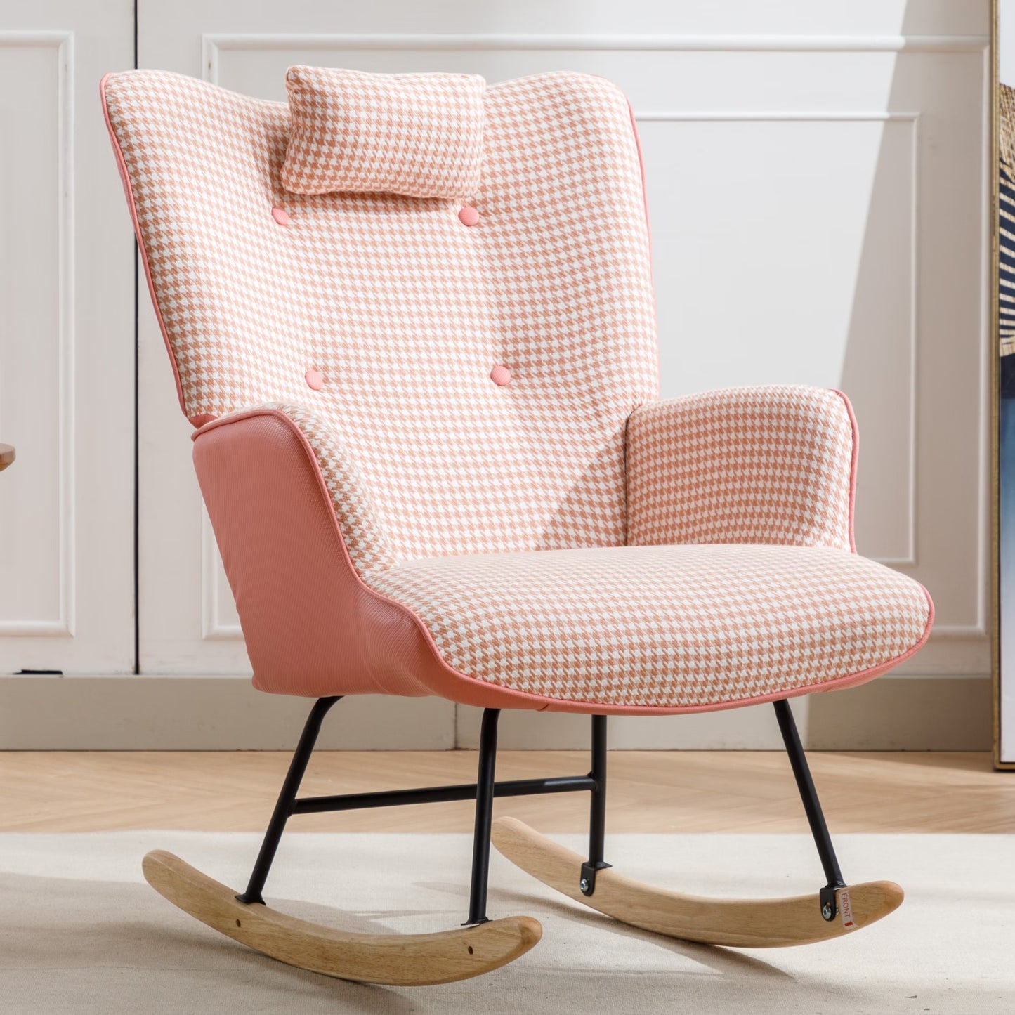 Rocking Chair, Soft Houndstooth Fabric Leather  | Yazijico™ 