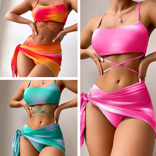 Print Bikini With Short Skirt Summer 3pcs  Yazijico™