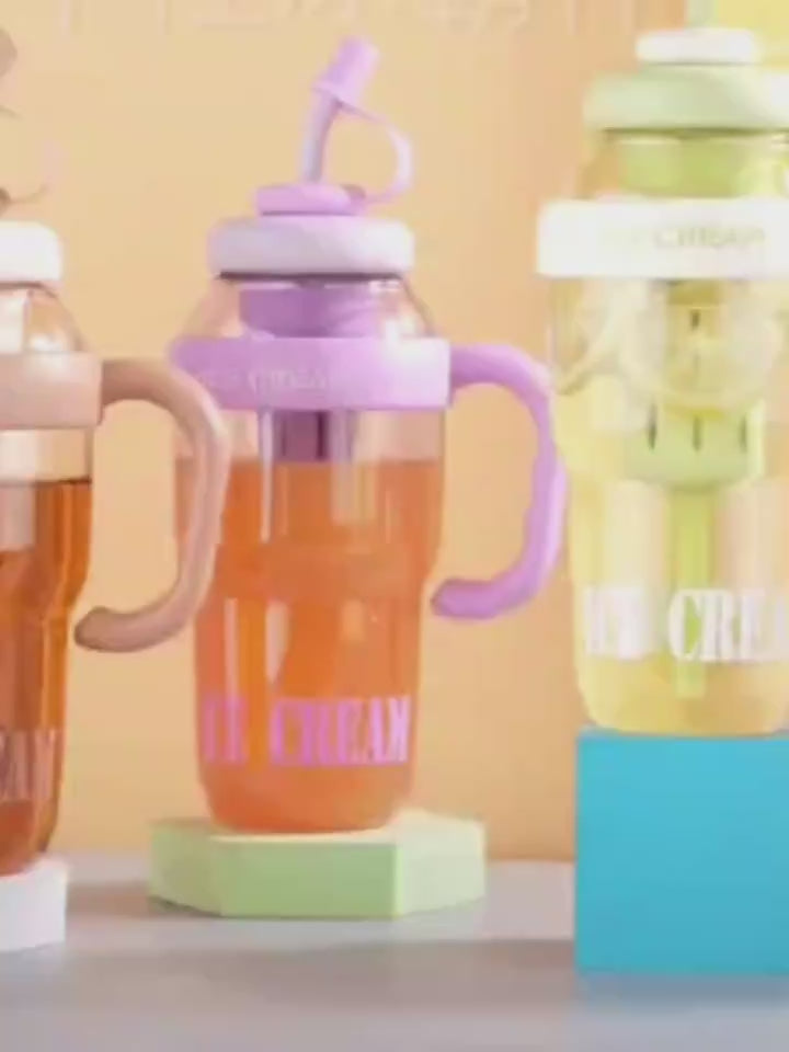 Plastic Water Bottle With Straw Cartoon Cup  