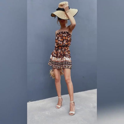 Women's Bohemian Floral Print Strapless 