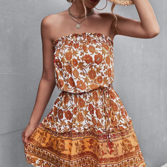 Women's Bohemian Floral Print Strapless 